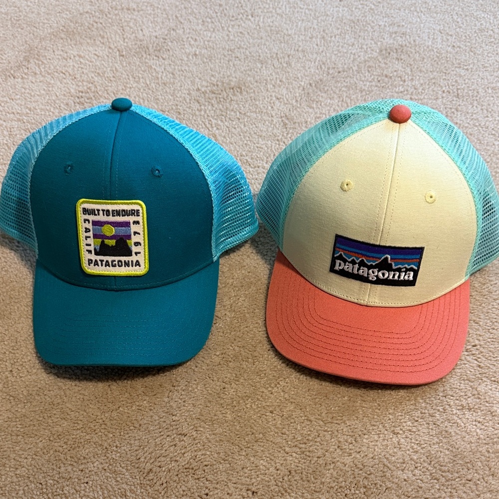 Patagonia Teal and Coral Trucker Hats
